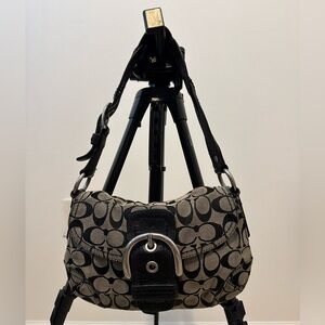 Vintage Coach Small Handbag Black, Brown with Silver Hardware Patterned